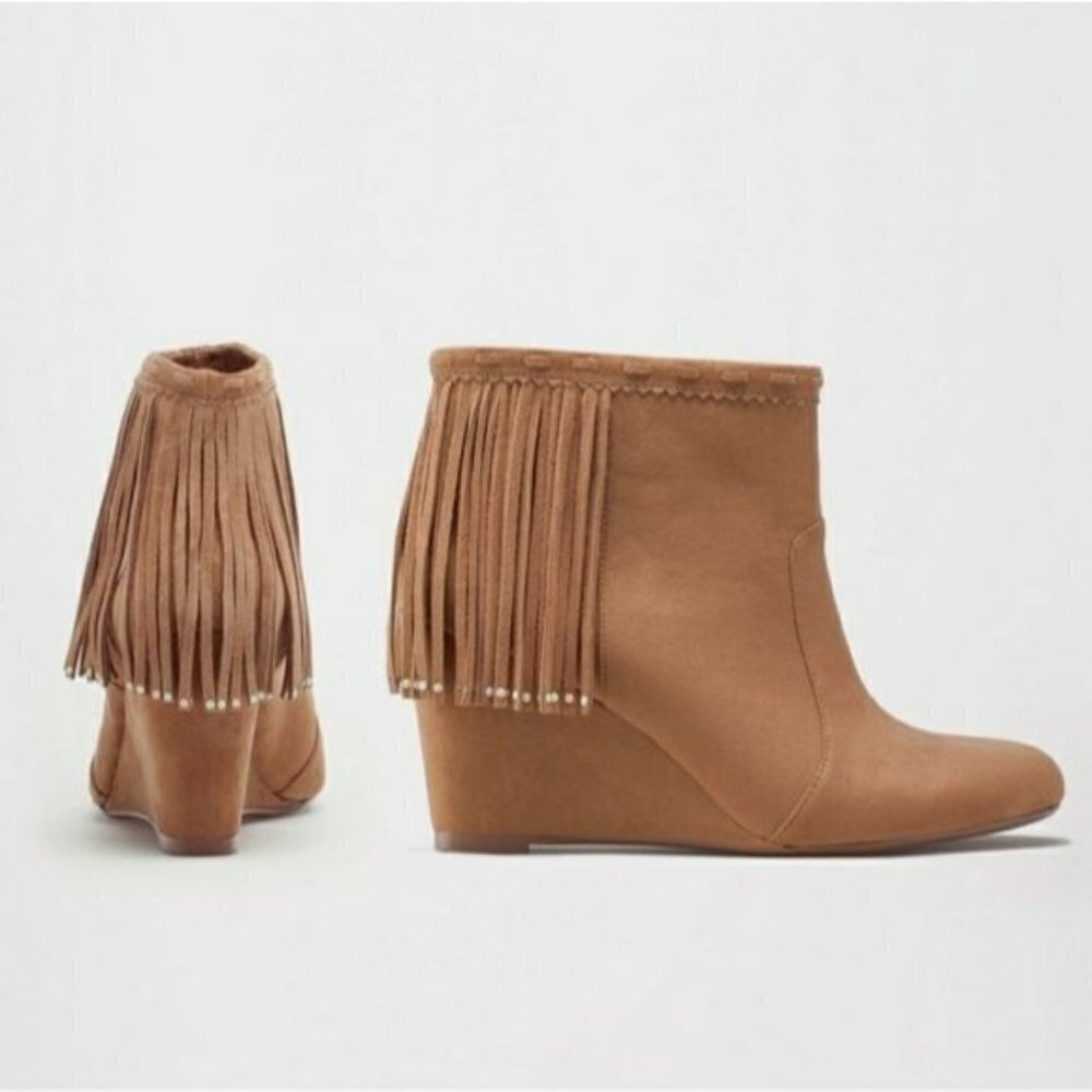 Bershka Fringe Wedge Ankle Boots Size 38